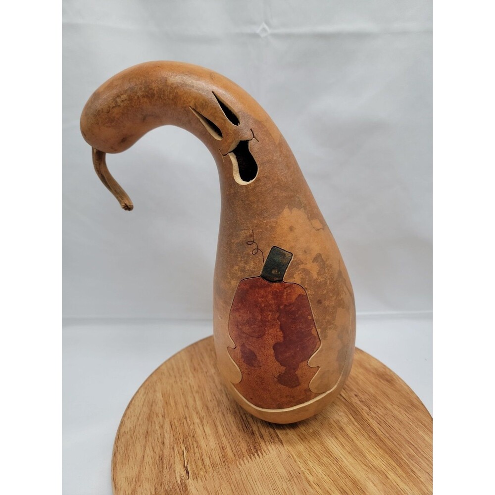 Handcarved Gourd Fall Halloween Decor 11"